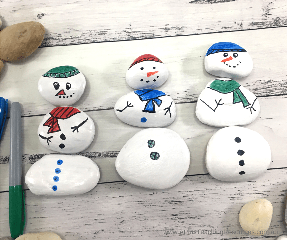 Painted snowman rock designs